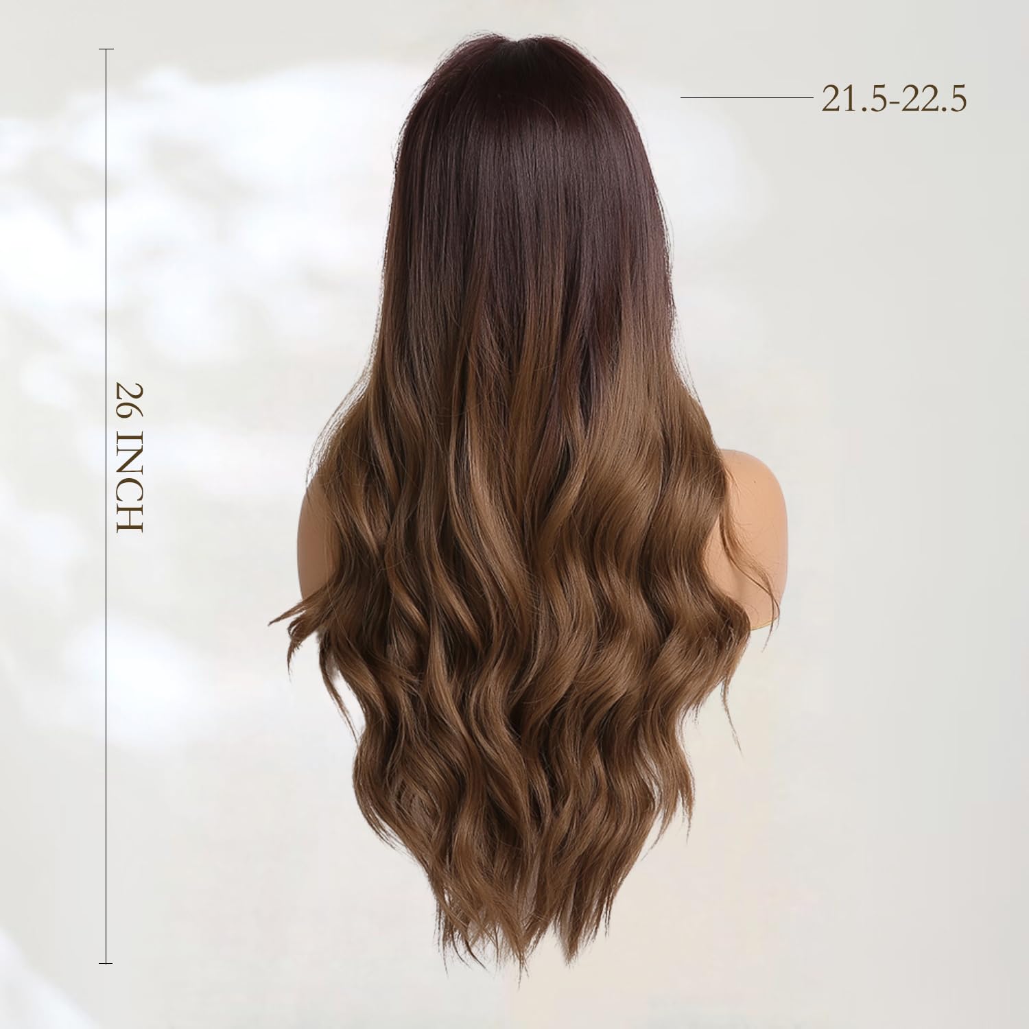 Long Ombre Brown Wavy Wig for Women 26 Inch Middle Part Curly Women's Charming Synthetic Wig with Natural Wavy Brown Heat Resistant Hair for Wedding Daily Party Use