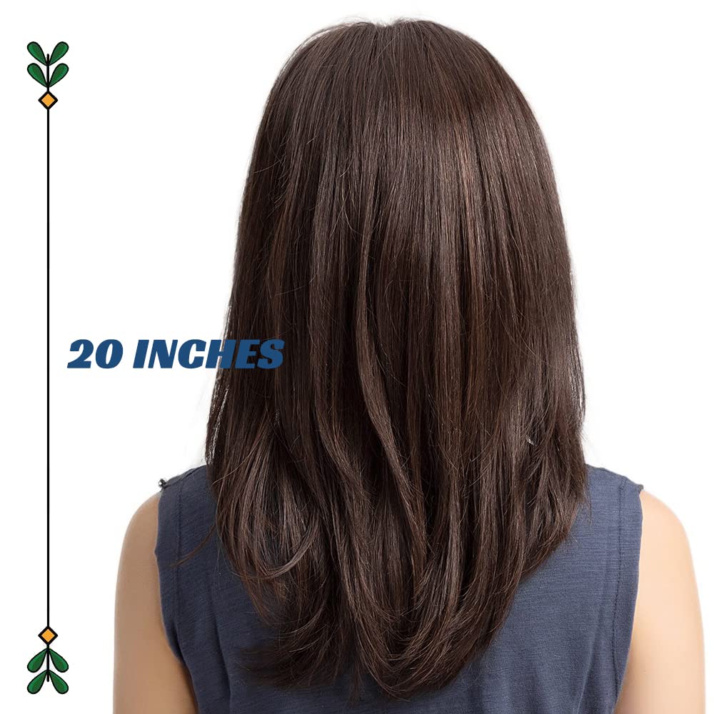 Womens Long Brown Wig Long Layered Natural Curly Wigs for White Women Shoulder Length Synthetic Heat Resistant Wig for Daily Party