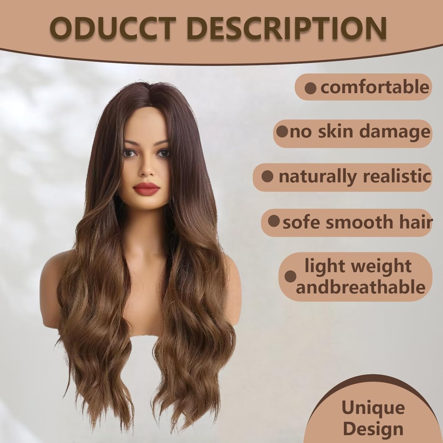 Long Ombre Brown Wavy Wig for Women 26 Inch Middle Part Curly Women's Charming Synthetic Wig with Natural Wavy Brown Heat Resistant Hair for Wedding Daily Party Use
