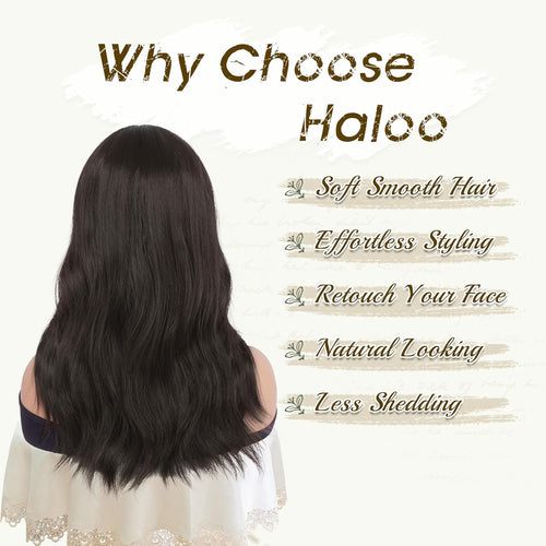 Brown Wigs with Bangs - 19 Inch Natural Wavy Synthetic Heat Resistant Medium Length Hair Wigs for Women Daily Party, Dark Brown