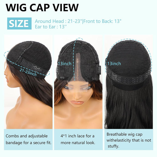 Black Wig for Women, Long Wavy Lace Hairline Middle Part Synthetic Heat Resistant Wig for Daily Party-26 Inch