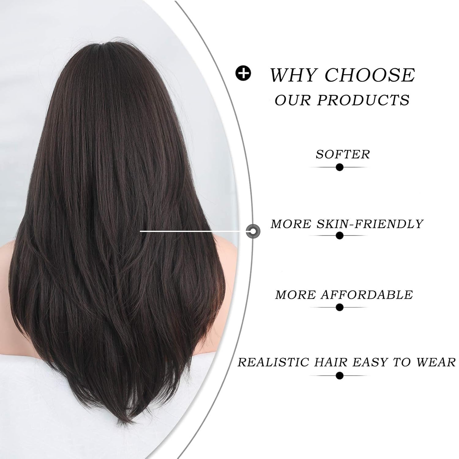 WIGS Long Natural Black Wig with Bangs Straight Wigs for Women,Heat Resistant Layered Synthetic Wigs for Daily Use